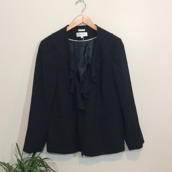 Calvin Klein Jackets & Blazers - Calvin Klein stretch ruffle accent black blazer